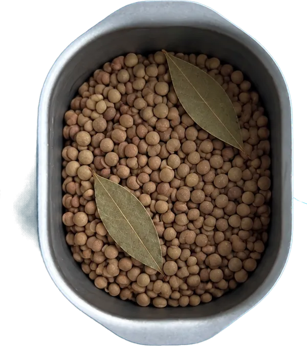Nel secondo contenitore mettete 200 g di lenticchie e 3 g di foglie di alloro intere.