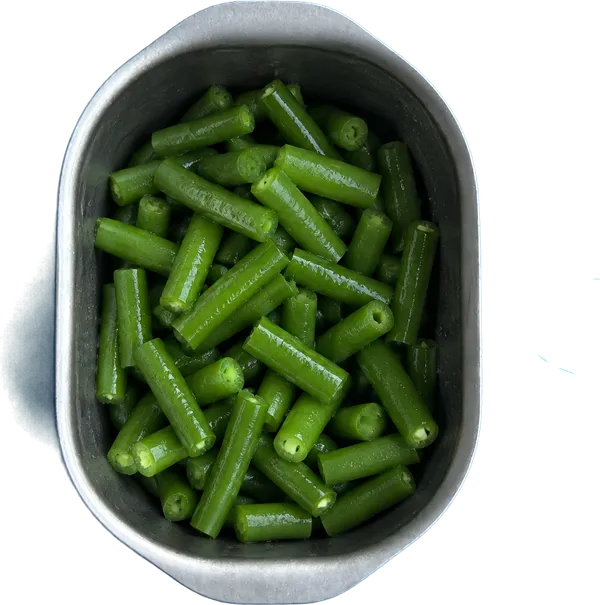 Nel terzo contenitore mettete 200 g di fagiolini a metà.
