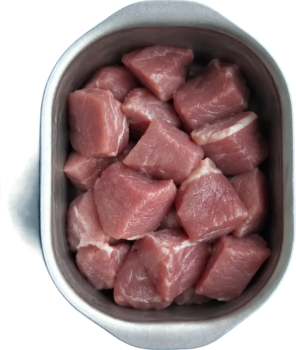 Nel terzo contenitore mettete 240 g di lonza di maiale.