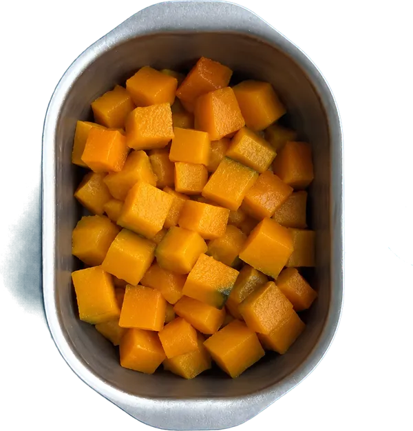 Nel quarto contenitore mettete 200 g di zucche a dadini piccoli.