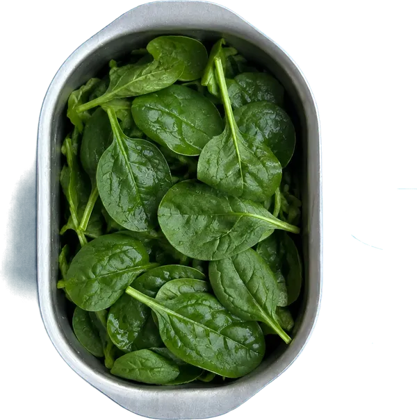 Nel sesto contenitore mettete 100 g di spinacini freschi a listarelle.