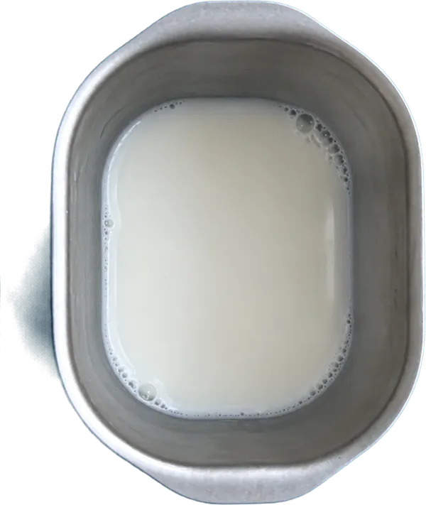 Nel secondo contenitore mettete 150 g di latte vaccino fresco intero.